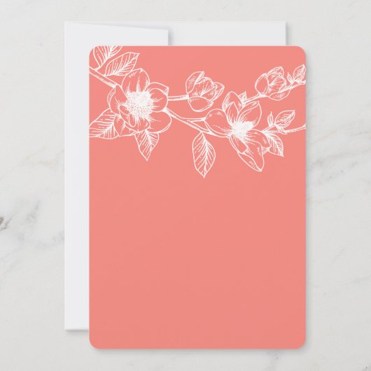 Floral Magnolia Branch Coral Probe Abendessen Einladung (Rückseite)