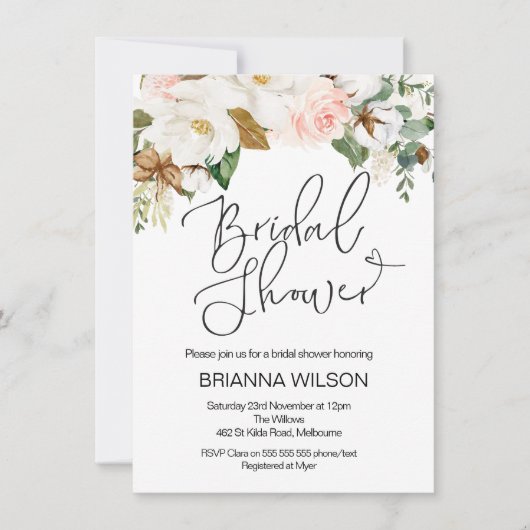 Floral Magnolia Bridal Dusche Einladung (Vorderseite)