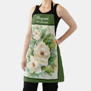 Floral Magnolia Name Grüne Wasserfarbe Schürze
