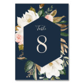 Floral Magnolia Neutrale Navy Blush Tischnummer (Rückseite)