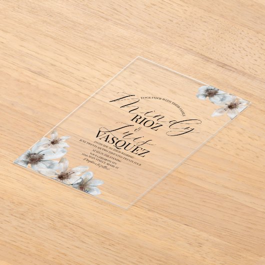 Floral Magnolia Watercolor Hochzeitsschrift Schwar Acryleinladungen (Ablage )