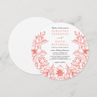 Floral Magnolia Wreath | Korallen | Hochzeit Einladung