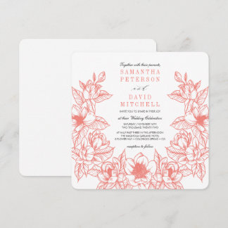 Floral Magnolia Wreath | Korallen | Hochzeit Einladung