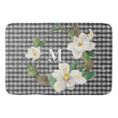 Floral Magnolisch Schwarz-Weiß-Karo mit Monogramm Badematte (Vorderseite)