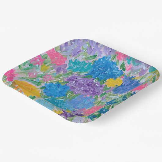 Floral Majestät 9" Square Paper Teller (Gewinkelt)