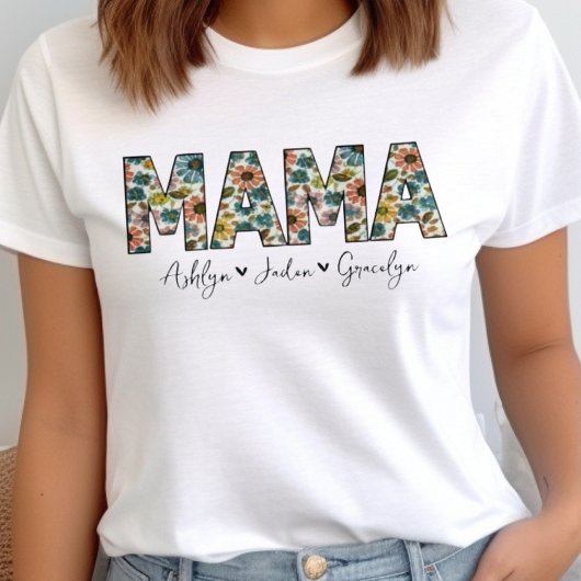 Floral Mama Kids ernennt Personalisierten Mutterta T-Shirt