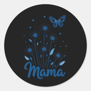 Floral Mama Script mit Blue Butterfly Runder Aufkleber