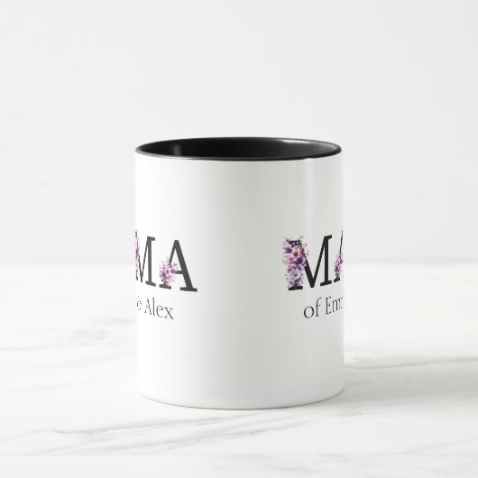 Floral Mama Text Personalisiert Kids Names Tasse (Zentrum)