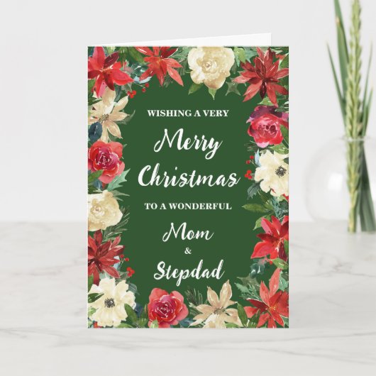 Floral Mama und Stepdad Frohe Weihnachten Karte (Vorderseite)