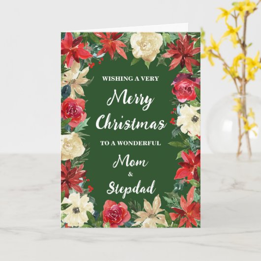 Floral Mama und Stepdad Frohe Weihnachten Karte (Gelbe Blume)