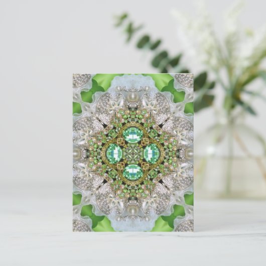 Floral mandala bling smaragdgrün Kristall Postkarte (Stehend Vorderseite)