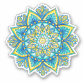 Floral Mandala Blue Türkis Yellow Aufkleber (Vorderseite)