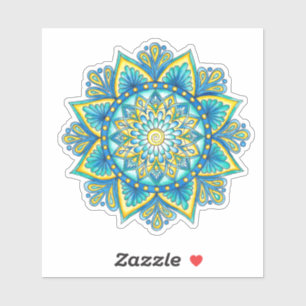 Floral Mandala Blue Türkis Yellow Aufkleber