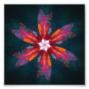 Floral Mandala Blume Orange Red Blue Abstrakt Fotodruck