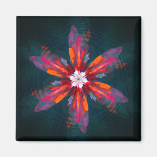 Floral Mandala Blume Orange Red Blue Abstrakt Magnet