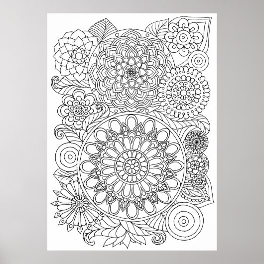 Floral Mandala Bouquet Erwachsene Farbgebung Poster (Vorne)