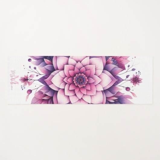 Floral Mandala Chic Elegant Zen Name Monogram Yogamatte (Vorderseite (Horizontal))