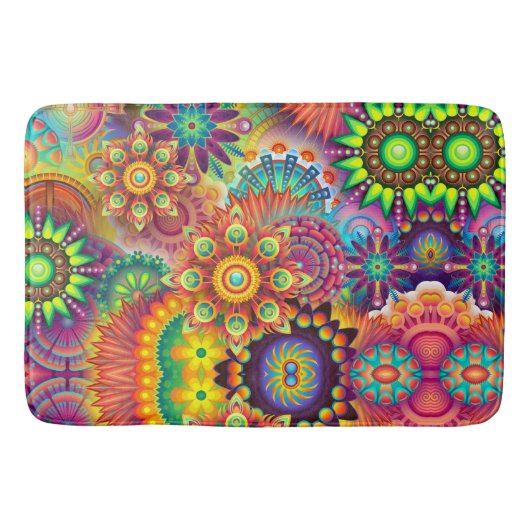 Floral Mandala Collage Psychedelic Badematte (Vorderseite)
