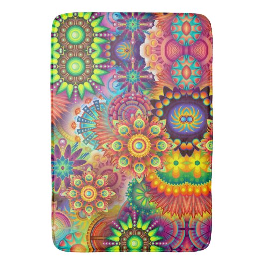 Floral Mandala Collage Psychedelic Badematte (Vorderseite Vertikal)