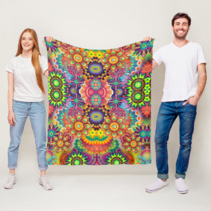 Floral Mandala Collage Psychedelic Fleecedecke