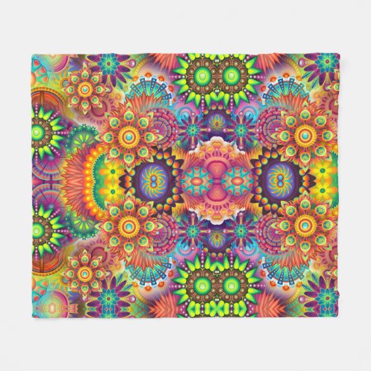 Floral Mandala Collage Psychedelic Fleecedecke (Vorderseite (Horizontal))