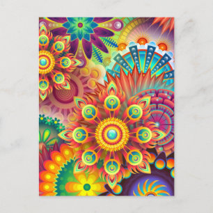 Floral Mandala Collage Psychedelic Grußkarte Postkarte