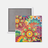 Floral Mandala Collage Psychedelic Magnet (Vorderseite/Rückseite)