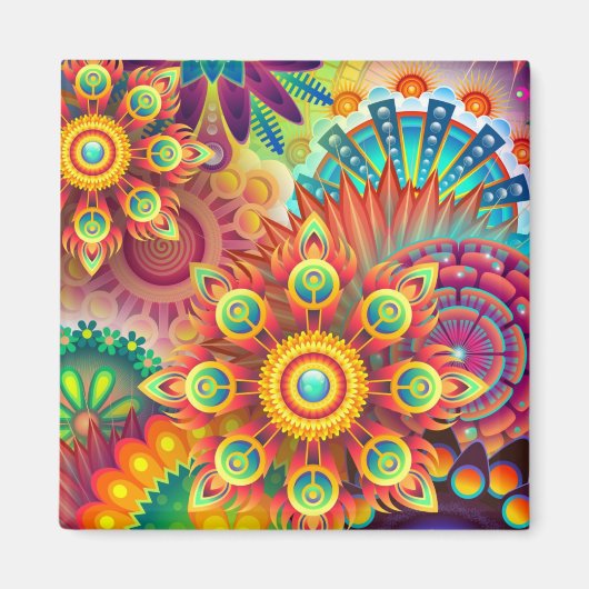 Floral Mandala Collage Psychedelic Magnet (Vorne)
