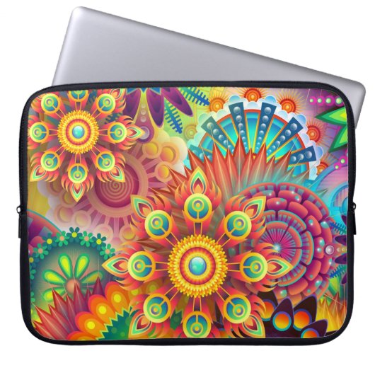 Floral Mandala Collage Psychedelic Muster Laptopschutzhülle (Vorderseite)