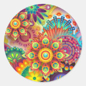 Floral Mandala Collage Psychedelic Runder Aufkleber (Vorderseite)