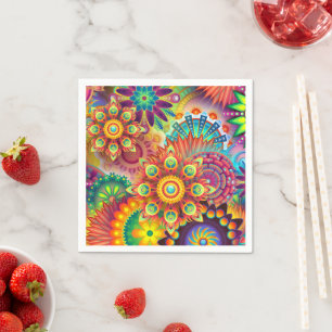 Floral Mandala Collage Psychedelic Serviette