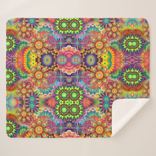 Floral Mandala Collage Psychedelic Sherpadecke (Vorderseite (Horizontal))