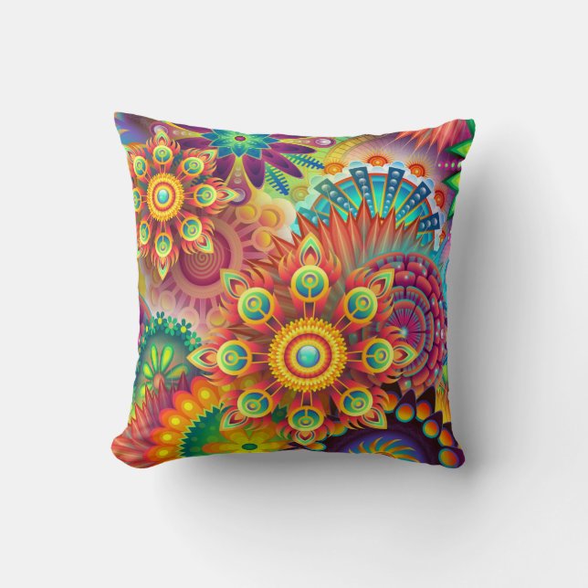 Floral Mandala Collage Psychedelic Throw Kissen (Vorderseite)