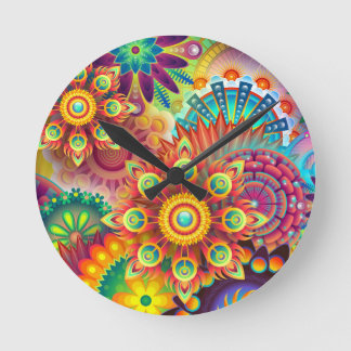 Floral Mandala Collage Psychedelic Wall Clock Runde Wanduhr