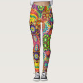 Floral Mandala Collage Psychedelic Yoga Leggings (Vorderseite)