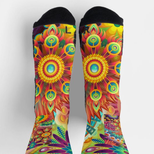 Floral Mandala Collage Psychedelic Yoga Leggings Socken (Oben)