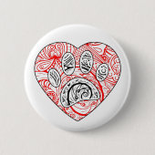 Floral Mandala Dog Paw Print Red Heart Button (Vorderseite)
