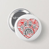 Floral Mandala Dog Paw Print Red Heart Button (Vorne & Hinten)