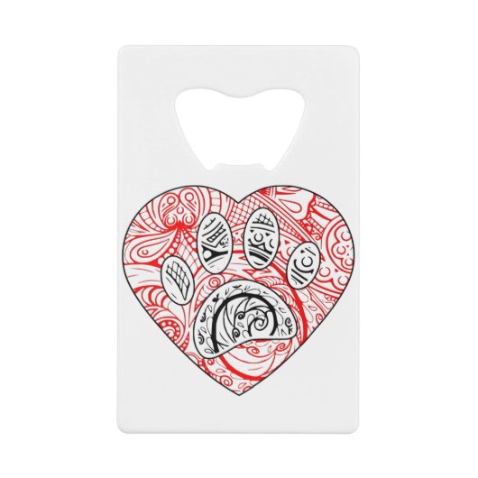 Floral Mandala Dog Paw Print Red Heart Geldbeutel Flaschenöffner (Vorderseite)