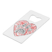 Floral Mandala Dog Paw Print Red Heart Geldbeutel Flaschenöffner (Rückseite Schrägansicht)