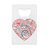 Floral Mandala Dog Paw Print Red Heart Geldbeutel Flaschenöffner (Rückseite)