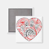 Floral Mandala Dog Paw Print Red Heart Magnet (Vorderseite/Rückseite)