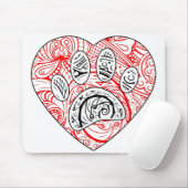 Floral Mandala Dog Paw Print Red Heart Mousepad (Mit Mouse)