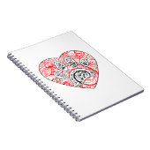 Floral Mandala Dog Paw Print Red Heart Notizblock (Rechte Seite)