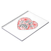 Floral Mandala Dog Paw Print Red Heart Notizblock (Linke Seite)