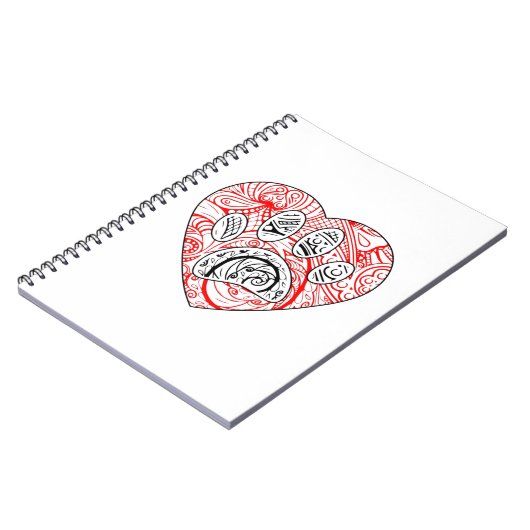 Floral Mandala Dog Paw Print Red Heart Notizblock (Linke Seite)