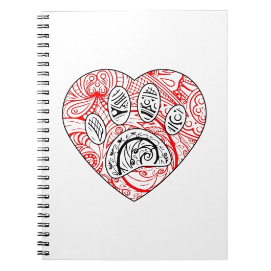 Floral Mandala Dog Paw Print Red Heart Notizblock (Vorderseite)