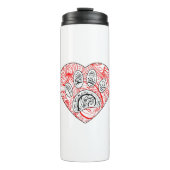 Floral Mandala Dog Paw Print Red Heart Thermosbecher (Vorderseite)