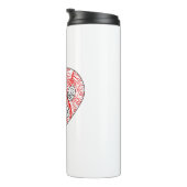 Floral Mandala Dog Paw Print Red Heart Thermosbecher (Nach rechts gedreht)