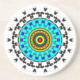 Floral Mandala Drink Coaster Cyan Gold Getränkeuntersetzer